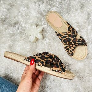 J. Crew wide knot Leopard Print faux raffia Sandals